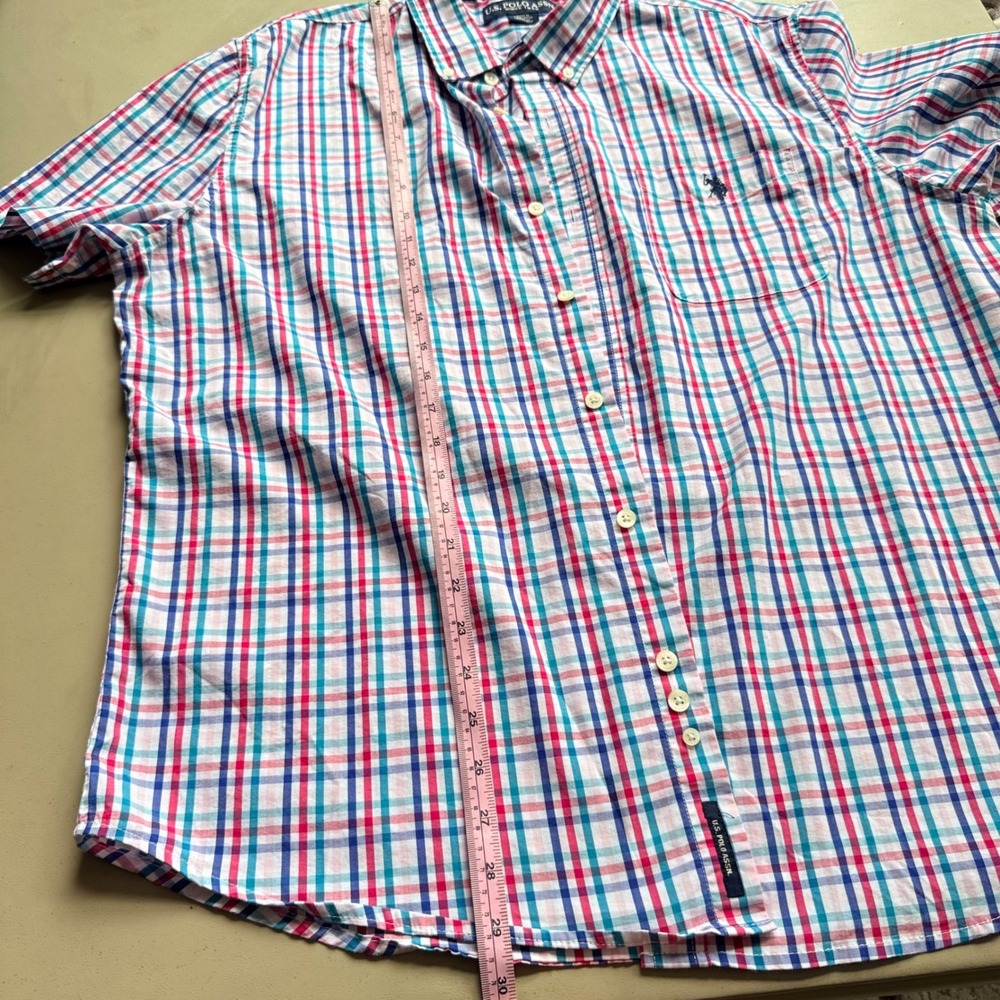 U.S. Polo Assn Button Down Shirt Mens XL Plaid Short Sleeve Stretch preppy horse - Picture 8 of 8